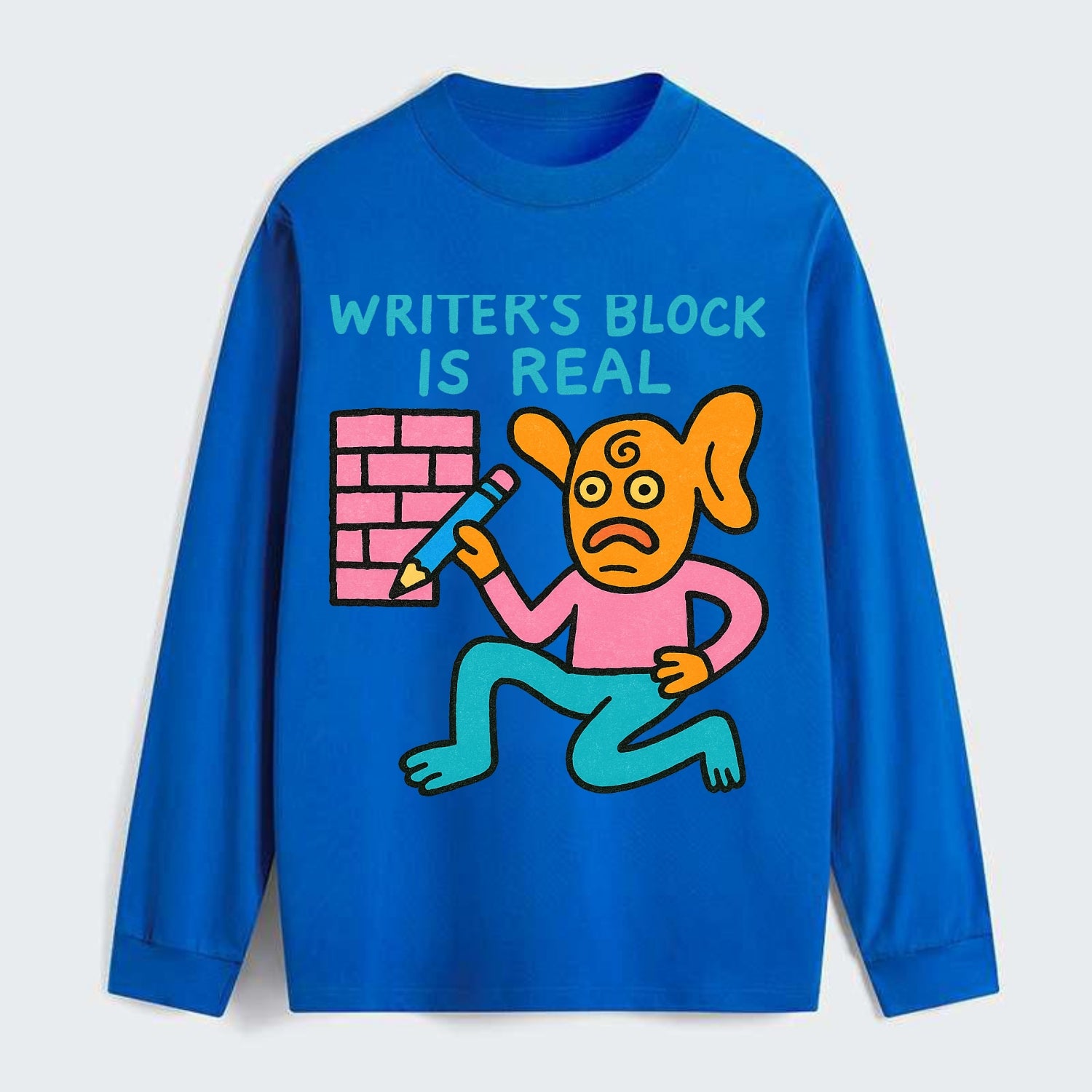 WRITERS BLOCK IS REAL | Brick wall with pencil - Classic Long Sleeve Shirt - Blue