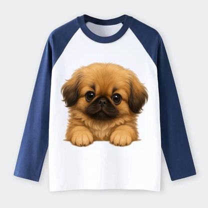 Pekingese  - Raglan Long Sleeve T-Shirt - Blue