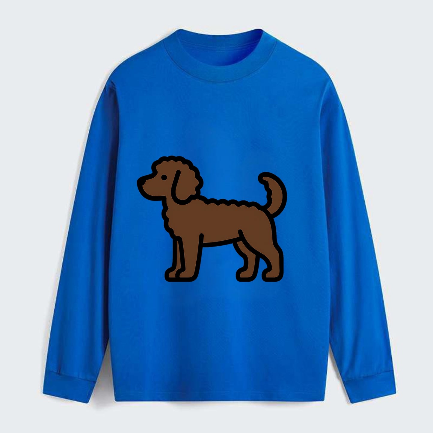 Labradoodle - Chocolate curly flat side profile - Classic Long Sleeve Shirt - Blue