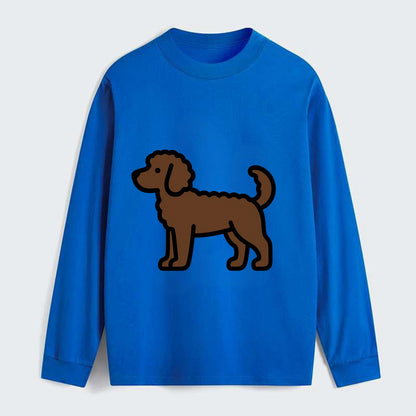 Labradoodle - Chocolate curly flat side profile - Classic Long Sleeve Shirt - Blue