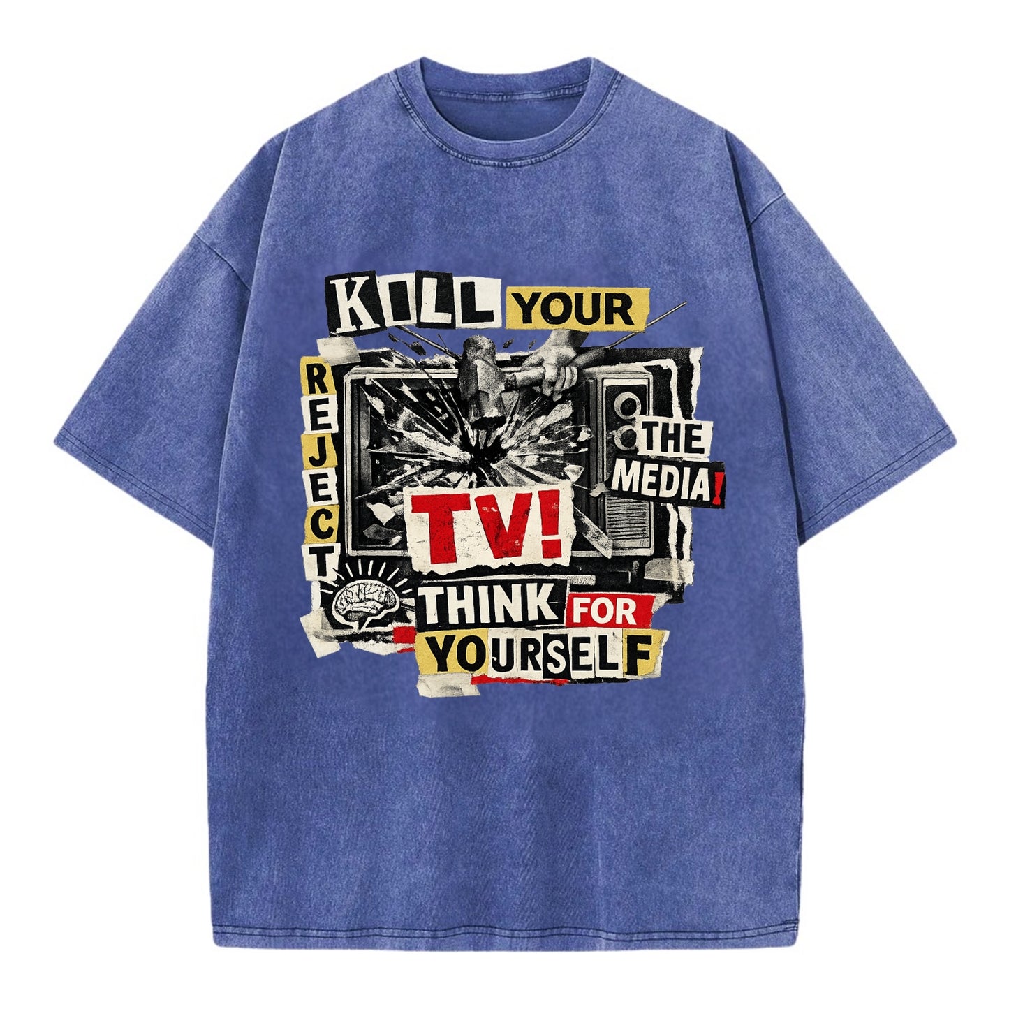 KILL YOUR TV | Smashed television | Reject media | Think for yourself | Analog - Vintage T-shirt - Blue