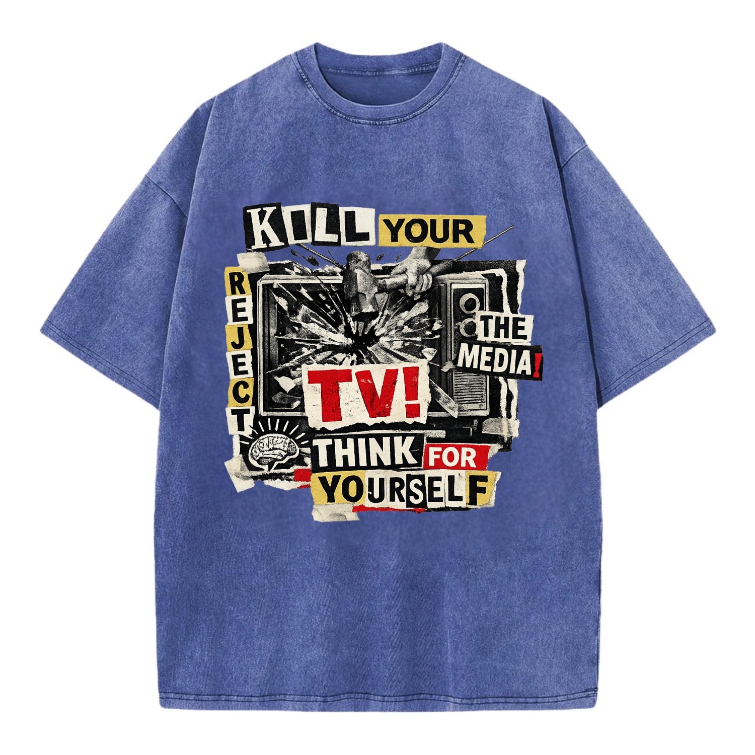 KILL YOUR TV | Smashed television | Reject media | Think for yourself | Analog - Vintage T-shirt - Blue