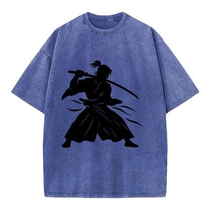 Japanese samurai sword draw - Vintage T-shirt - Blue