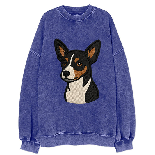 Rat Terrier - Tri-color embroidered pose - Vintage Sweatshirt - Blue