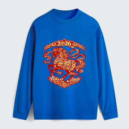DANCING HORSE | Elegant prancing horse in motion | Graceful curved pose - Classic Long Sleeve Shirt - Blue