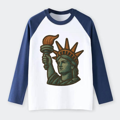 Statue of Liberty  - Raglan Long Sleeve T-Shirt - Blue