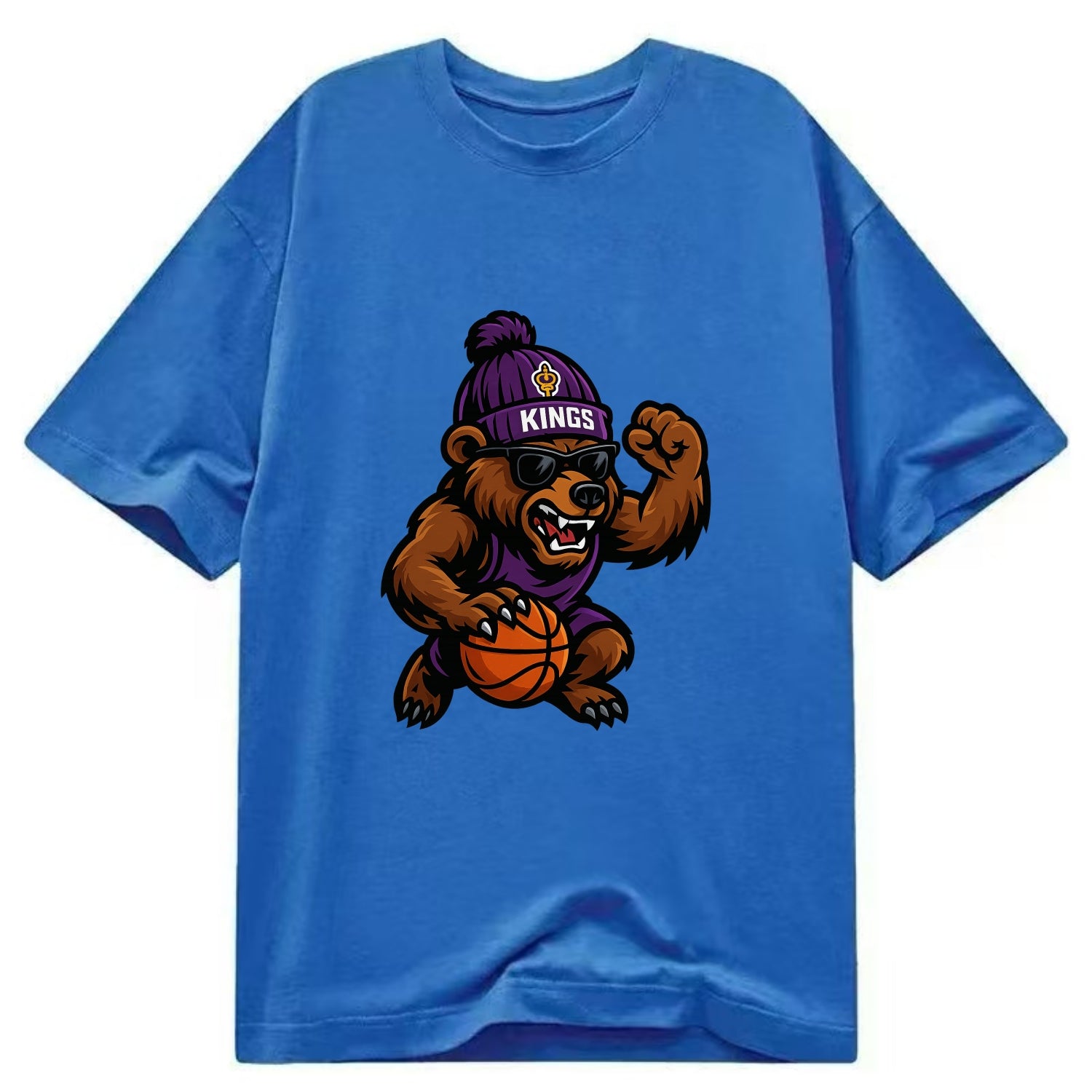 California Grizzly wearing Kings beanie with royal scepter patch and wayfarer - Classic T-shirt - Blue