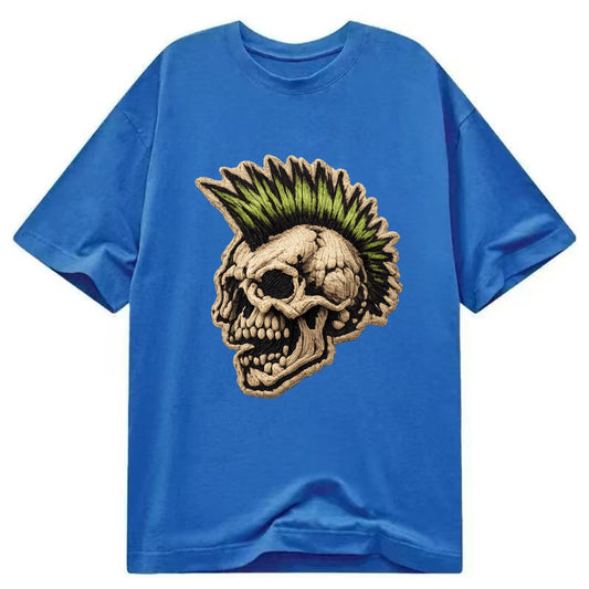 MOHAWK SKULL - punk skull with mohawk in neon green and black , punk rock - Classic T-shirt - Blue