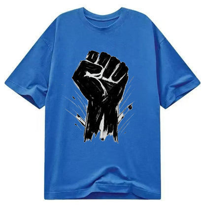 Raised fist in bold black ink brushstrokes - symbol of solidarity and resistance - Classic T-shirt - Blue