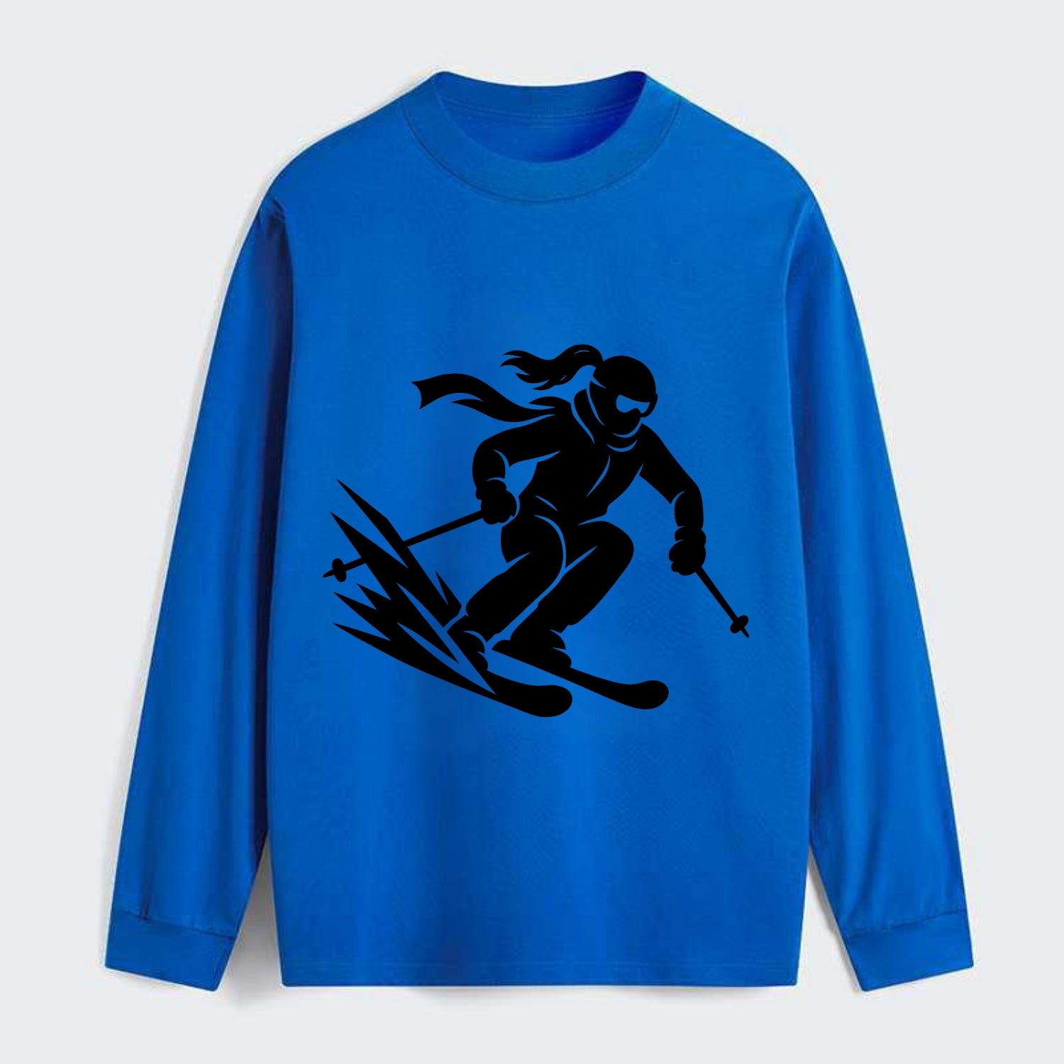 Skier carving down snowy slope - Classic Long Sleeve Shirt - Blue