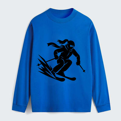 Skier carving down snowy slope - Classic Long Sleeve Shirt - Blue