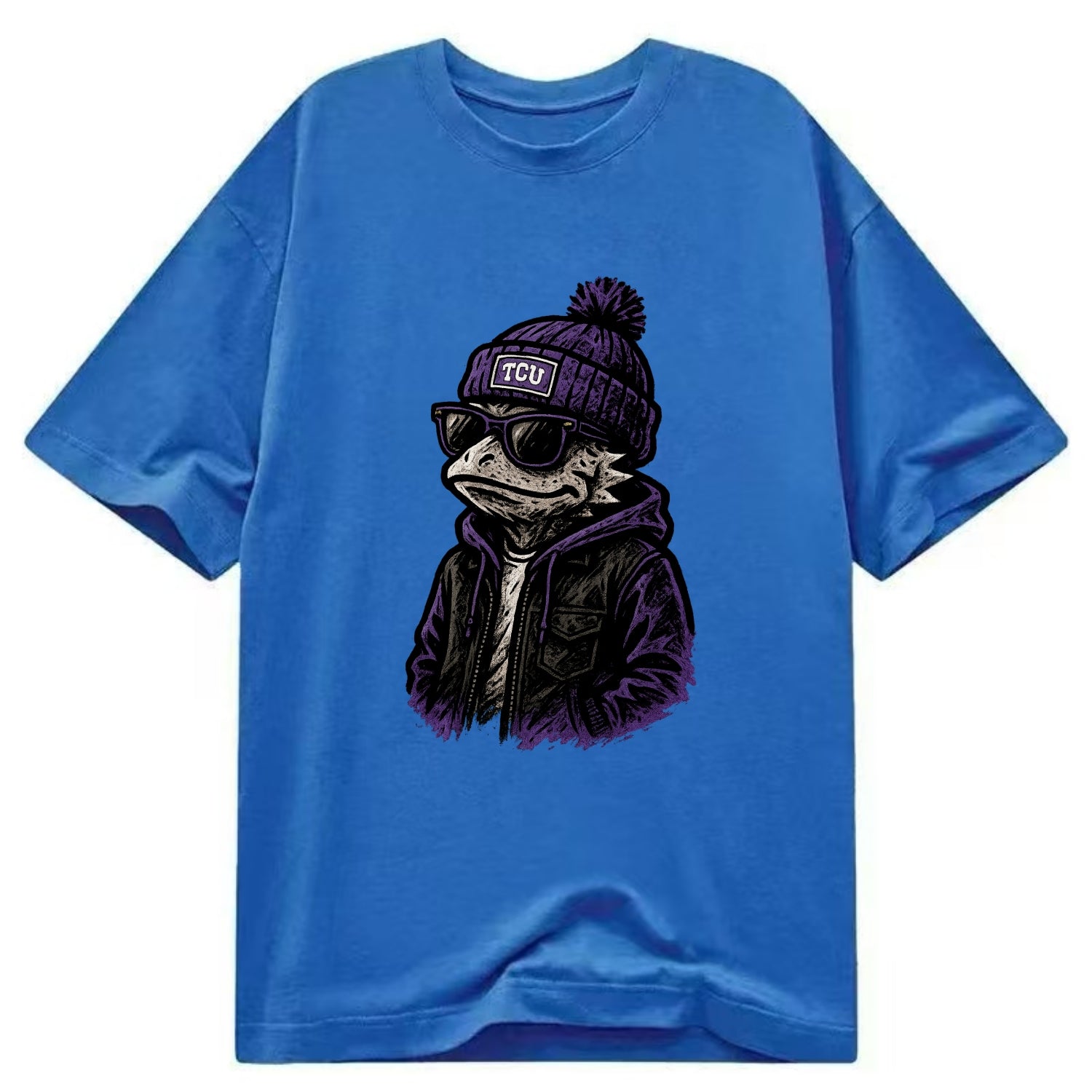 Fort Worth Frog wearing TCU beanie with horned patch - Classic T-shirt - Blue
