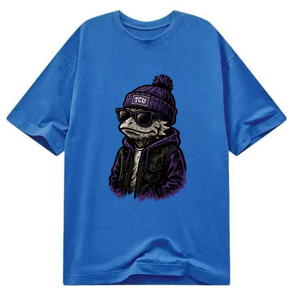 Fort Worth Frog wearing TCU beanie with horned patch - Classic T-shirt - Blue