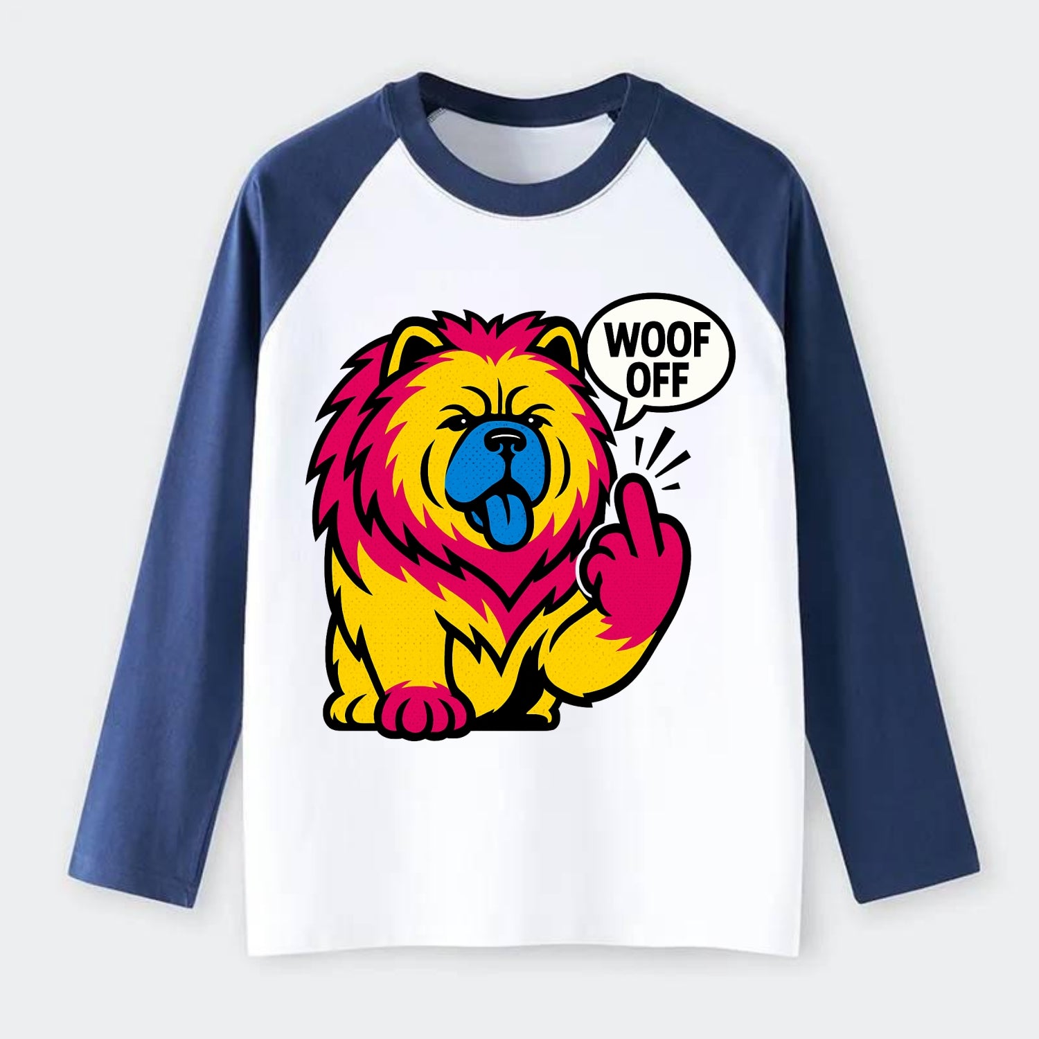 Chow Chow with lion mane and blue-black tongue, fluffy dignified paw - Raglan Long Sleeve T-Shirt - Blue