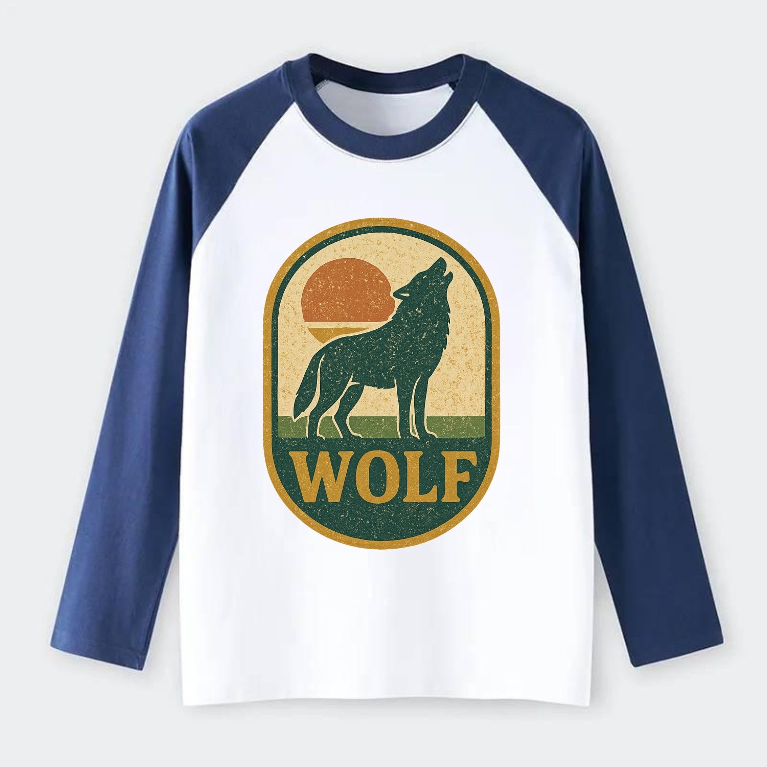 Carbon Fiber Wolf  - Raglan Long Sleeve T-Shirt - Blue