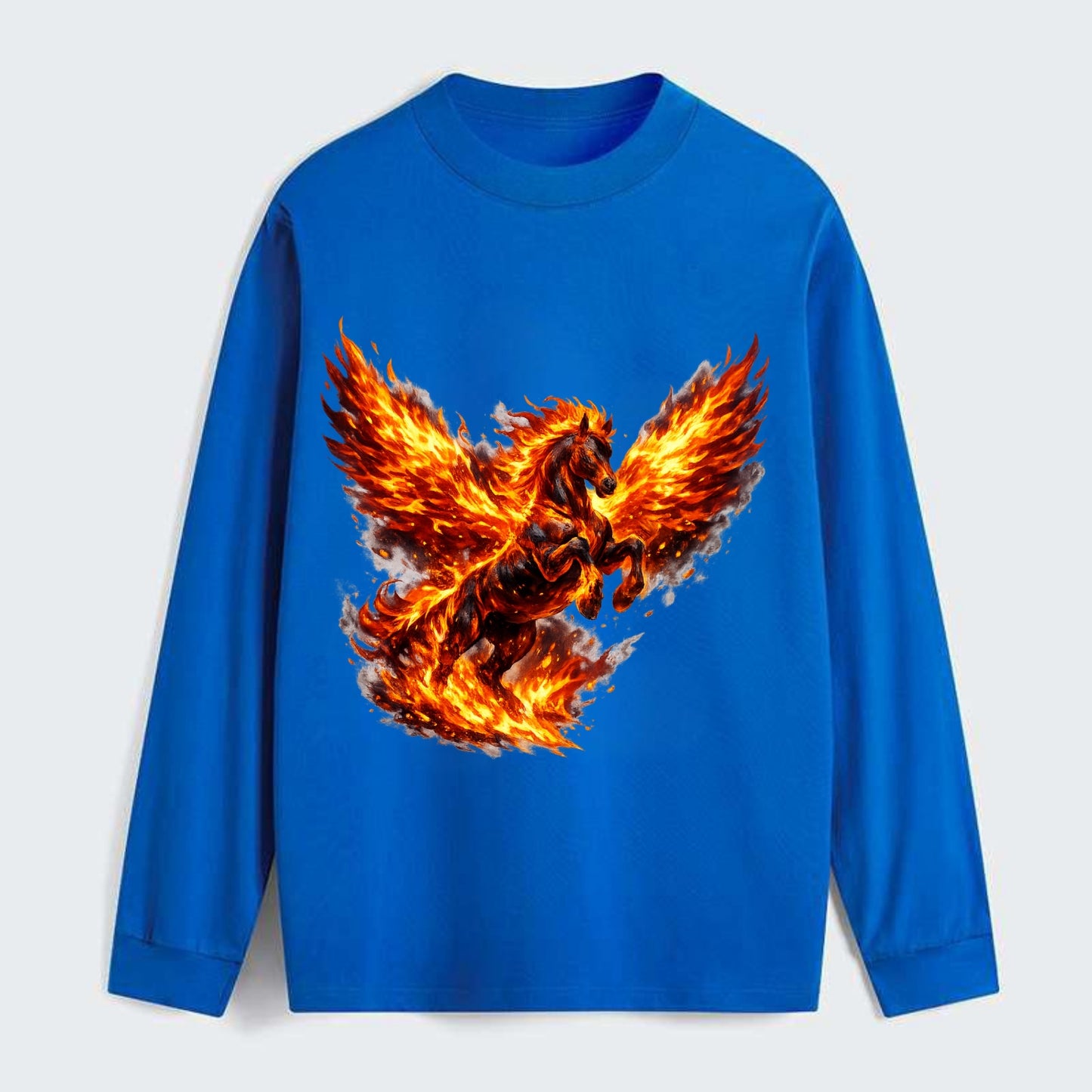 PHOENIX FIRE HORSE | Horse emerging from flames like phoenix | Rebirth - Classic Long Sleeve Shirt - Blue