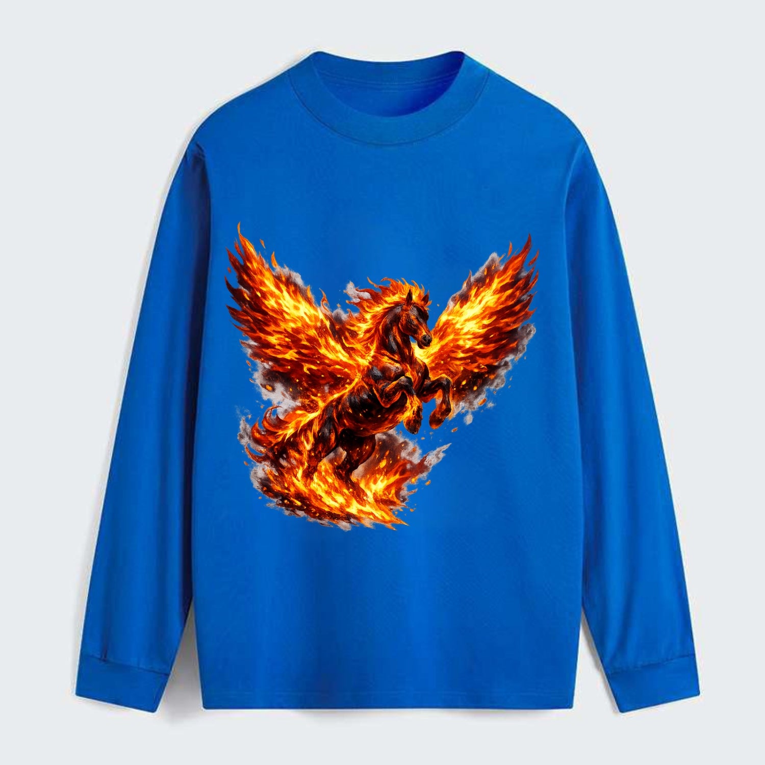 PHOENIX FIRE HORSE | Horse emerging from flames like phoenix | Rebirth - Classic Long Sleeve Shirt - Blue