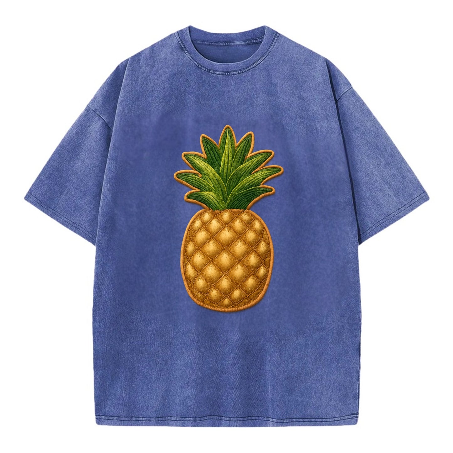 PINEAPPLE CROWN - tropical fruit in yellow and green , hospitality - Vintage T-shirt - Blue