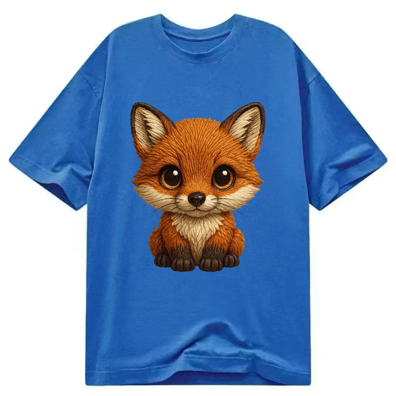 Baby Red Fox - russet fur, white chest, big amber eyes, perky ears, front-facing, - Classic T-shirt - Blue