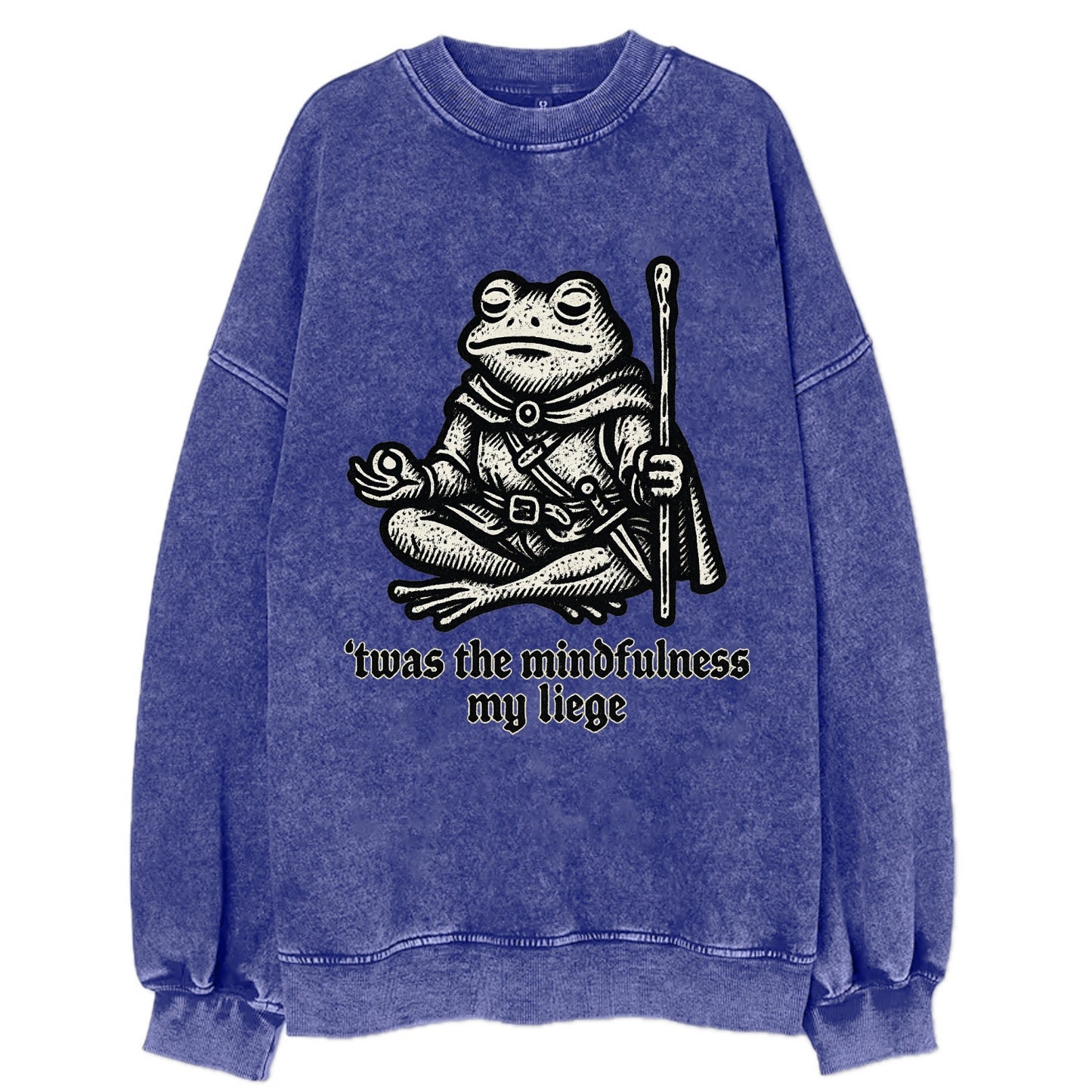 Mindfulness Meditation Frog  - Vintage Sweatshirt - Blue
