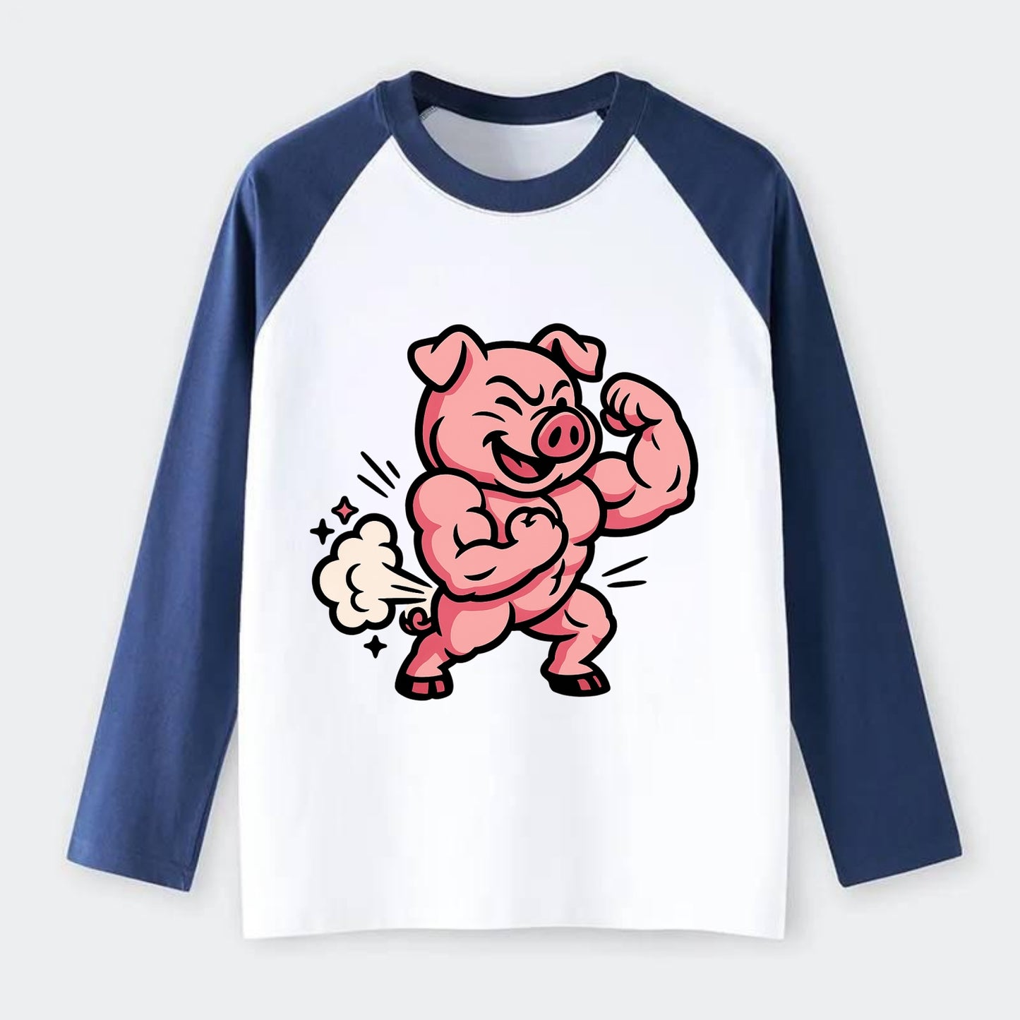 Strong Pig - Raglan Long Sleeve T-Shirt - Blue