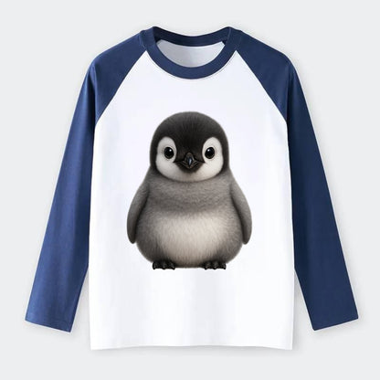 Baby Adelie Penguin - black and white, round body, curious eyes, - Raglan Long Sleeve T-Shirt - Blue