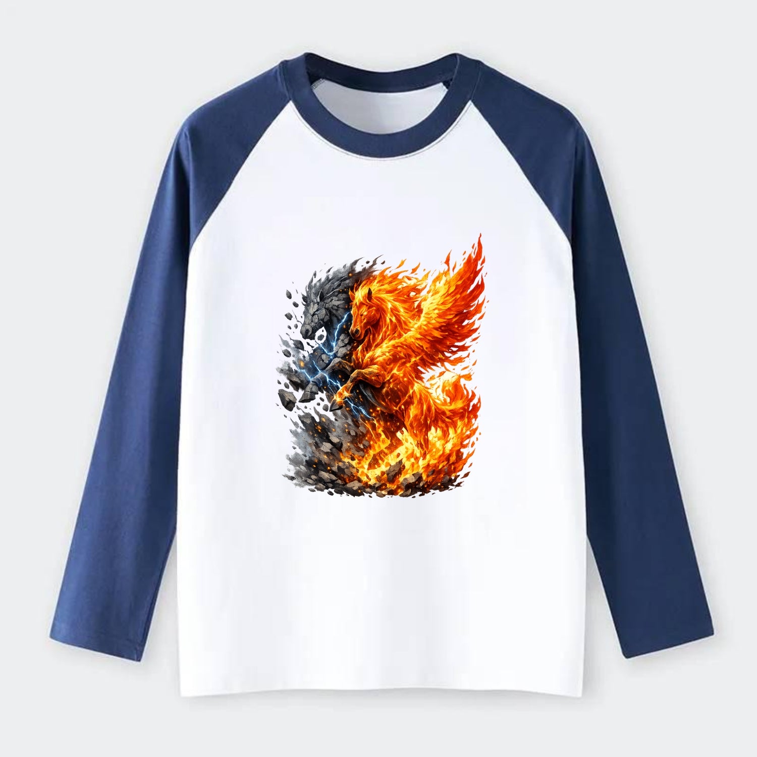 THUNDER FIRE | Horse combining lightning and flame | Electric fire | - Raglan Long Sleeve T-Shirt - Blue