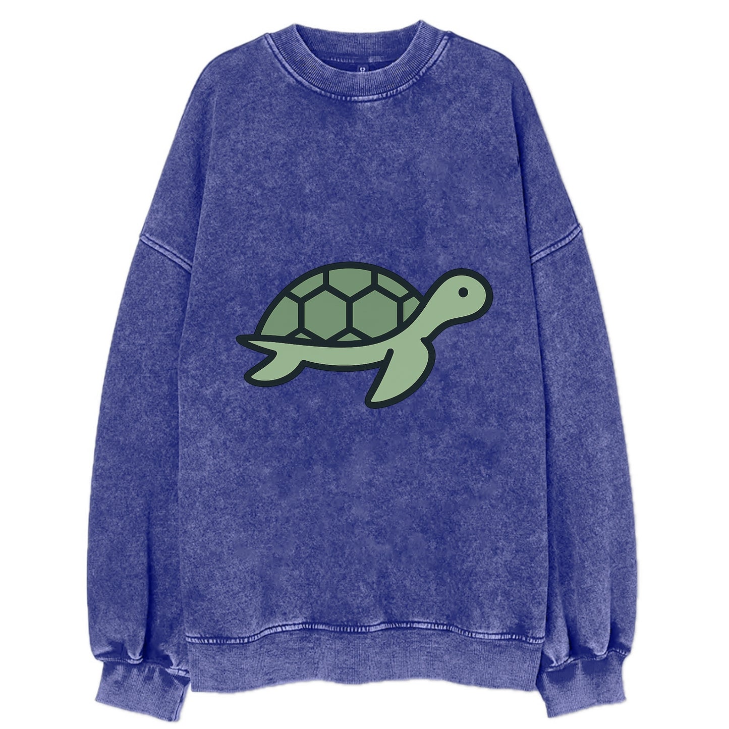 Sea Turtle - Green with shell pattern flat side profile - Vintage Sweatshirt - Blue