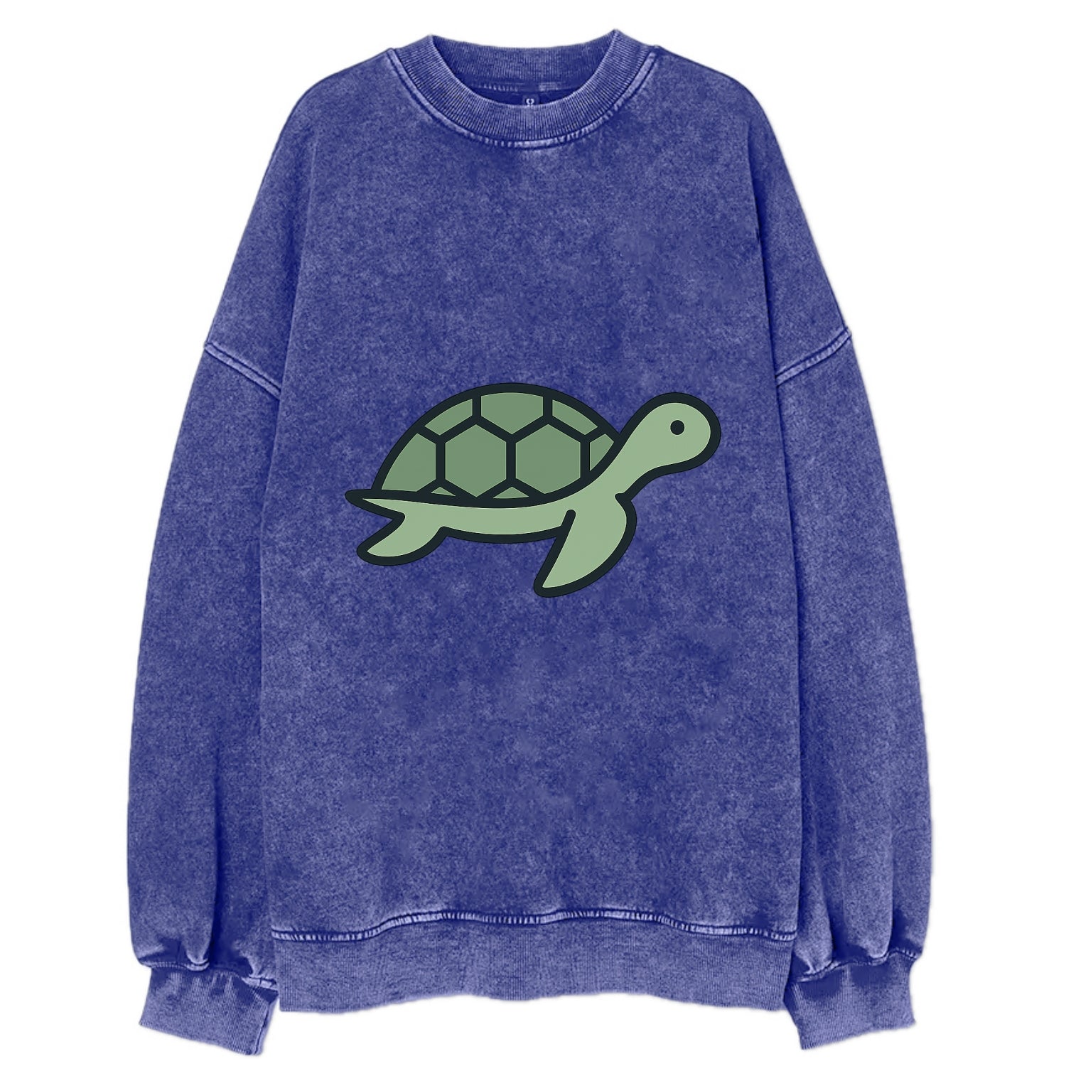 Sea Turtle - Green with shell pattern flat side profile - Vintage Sweatshirt - Blue