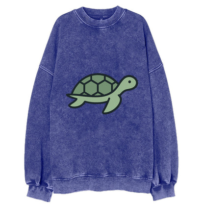 Sea Turtle - Green with shell pattern flat side profile - Vintage Sweatshirt - Blue