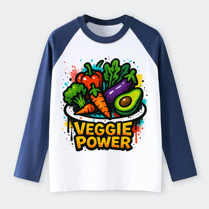 Colorful vegetables and plants on plate - plant-based lifestyle, - Raglan Long Sleeve T-Shirt - Blue