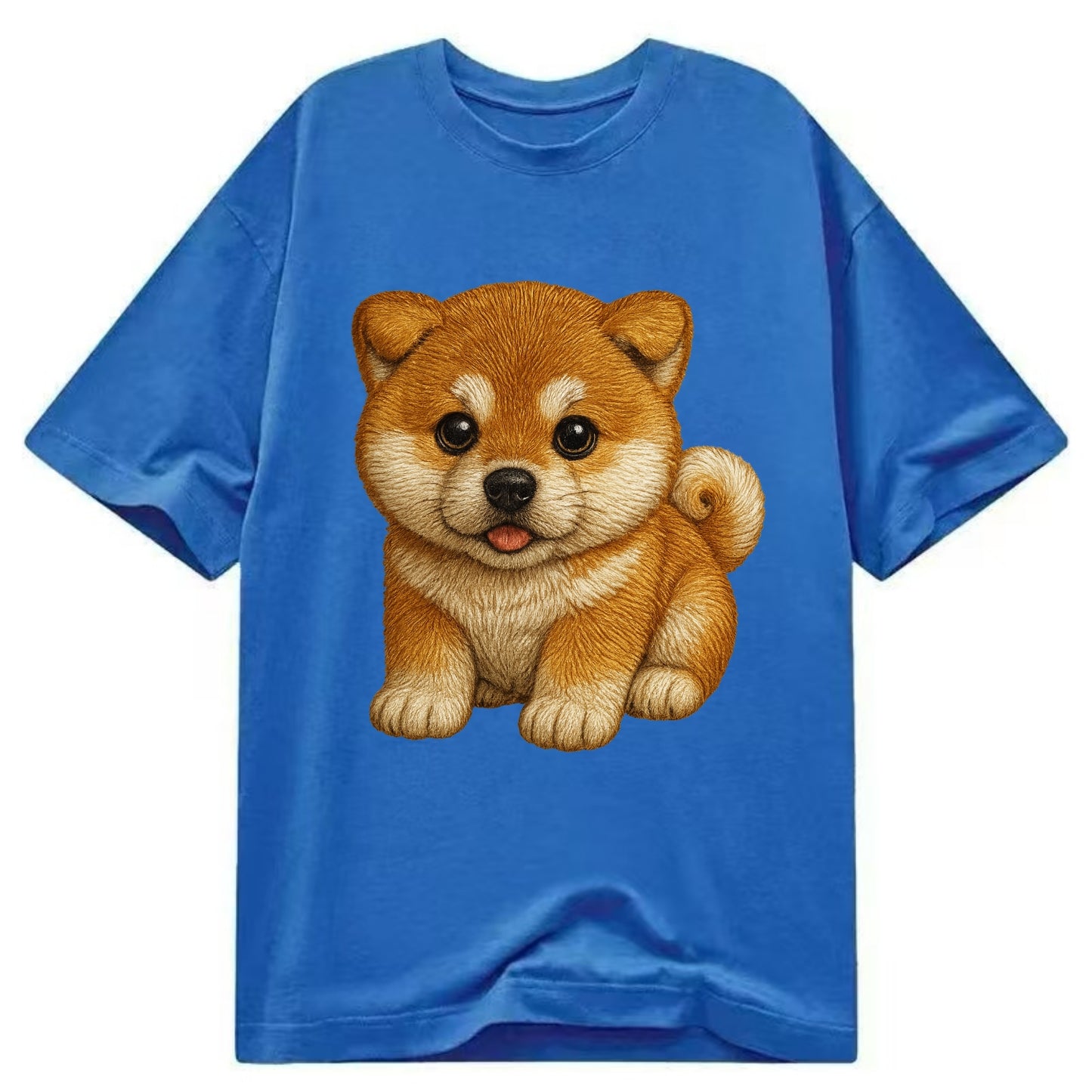 Baby Akita Puppy - fluffy bear-like, curled tail, dignified eyes, front-facing, - Classic T-shirt - Blue