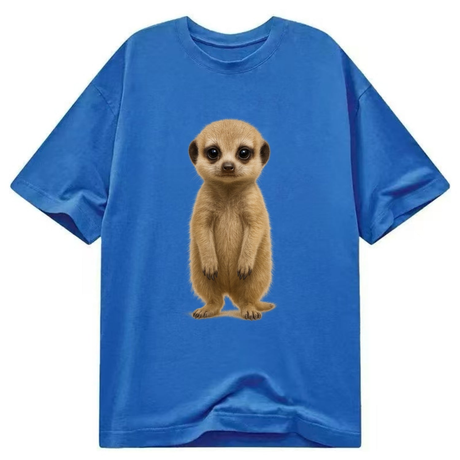 Baby Meerkat - tan fur, dark eye patches, alert stance, bright eyes, - Classic T-shirt - Blue