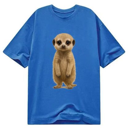 Baby Meerkat - tan fur, dark eye patches, alert stance, bright eyes, - Classic T-shirt - Blue
