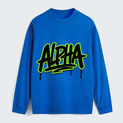 Bold typography design - "ALPHA" - leader of the pack - Classic Long Sleeve Shirt - Blue