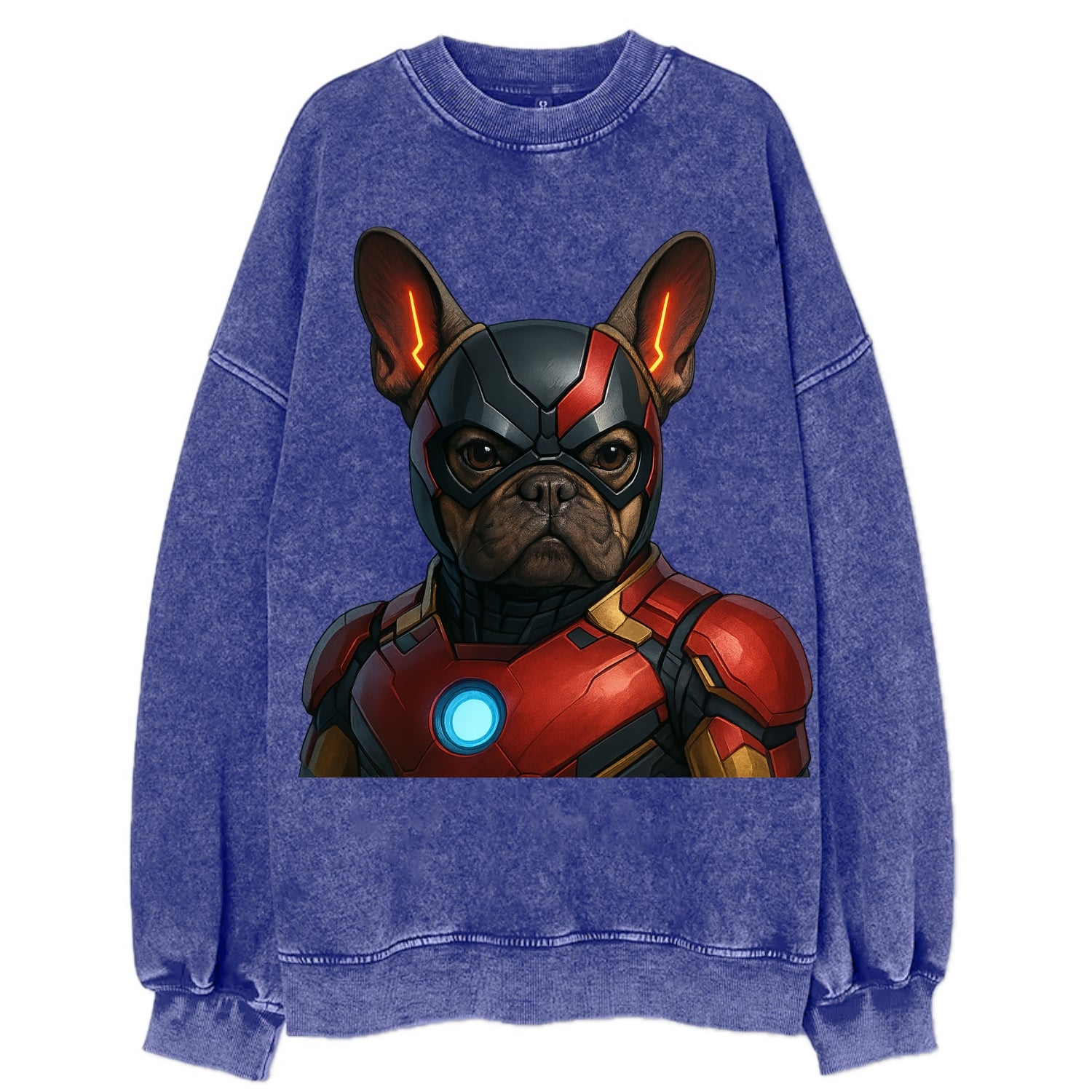 French Bulldog Iron Man  - Vintage Sweatshirt - Blue