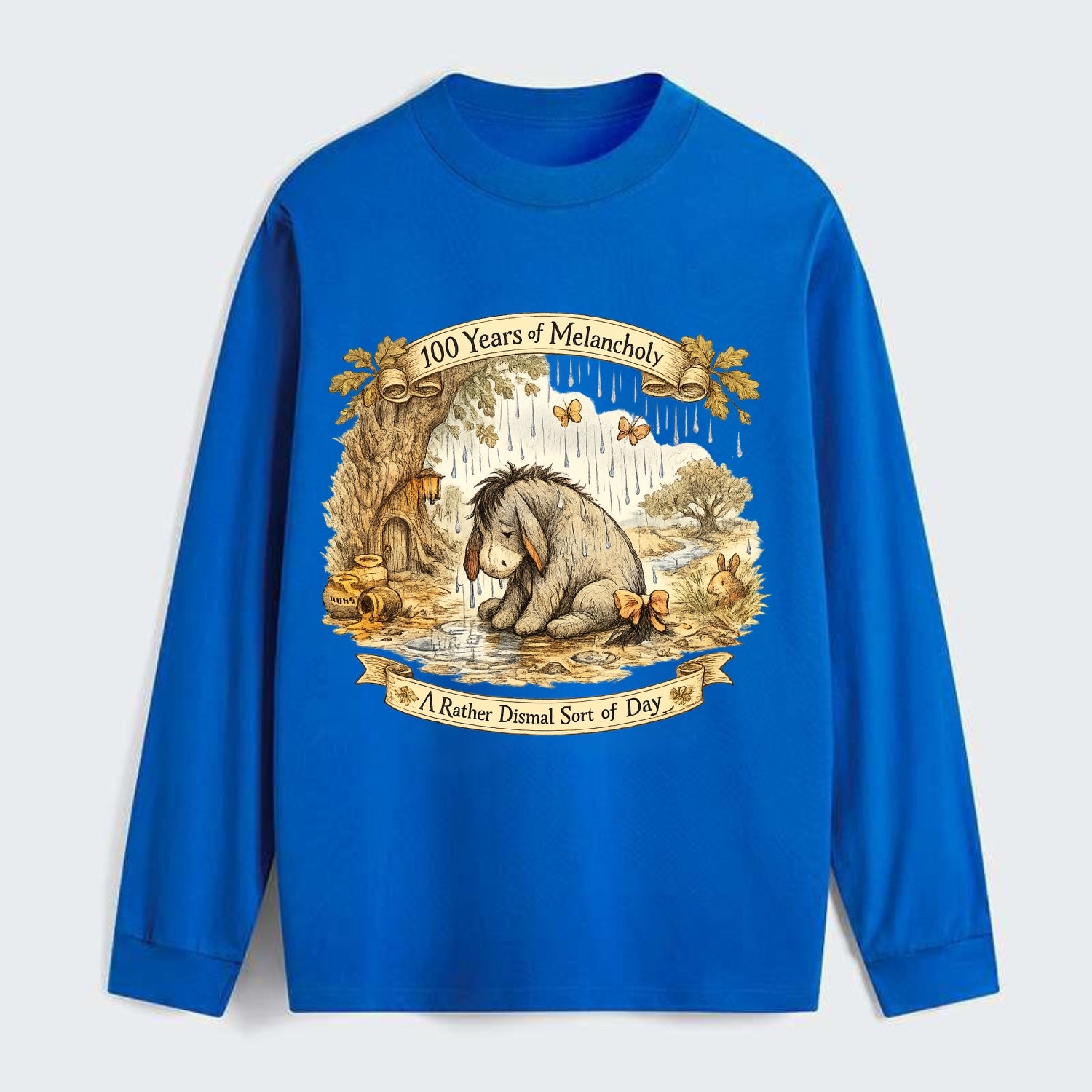 GLOOMY GLEN | Droopy figure in rain | Tattered tail bow | Pessimistic - Classic Long Sleeve Shirt - Blue