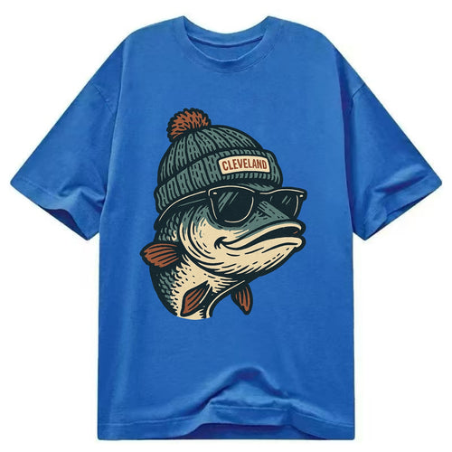Cleveland Lake Erie Walleye wearing Cleveland beanie with pom pom and wayfarer - Classic T-shirt