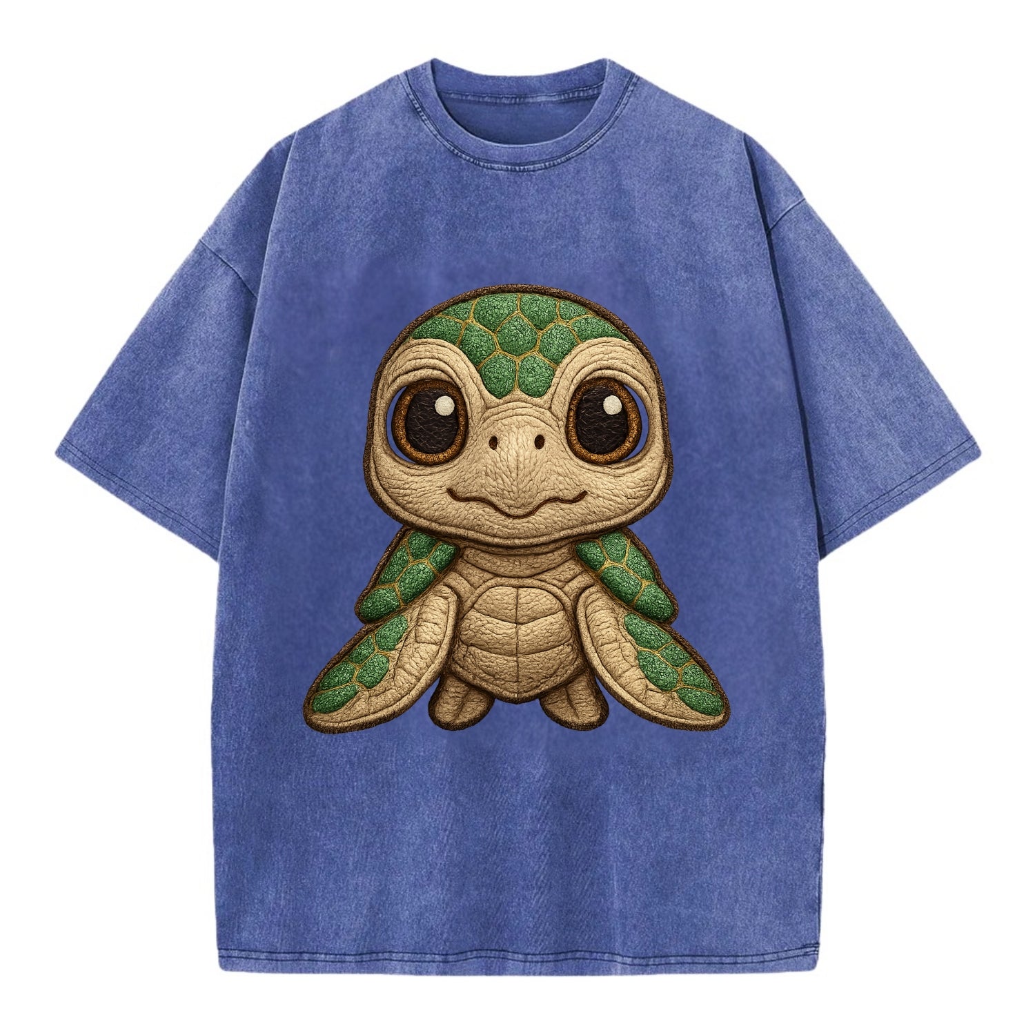 Baby Green Sea Turtle - emerald shell, large innocent brown eyes, tiny flippers, - Vintage T-shirt - Blue