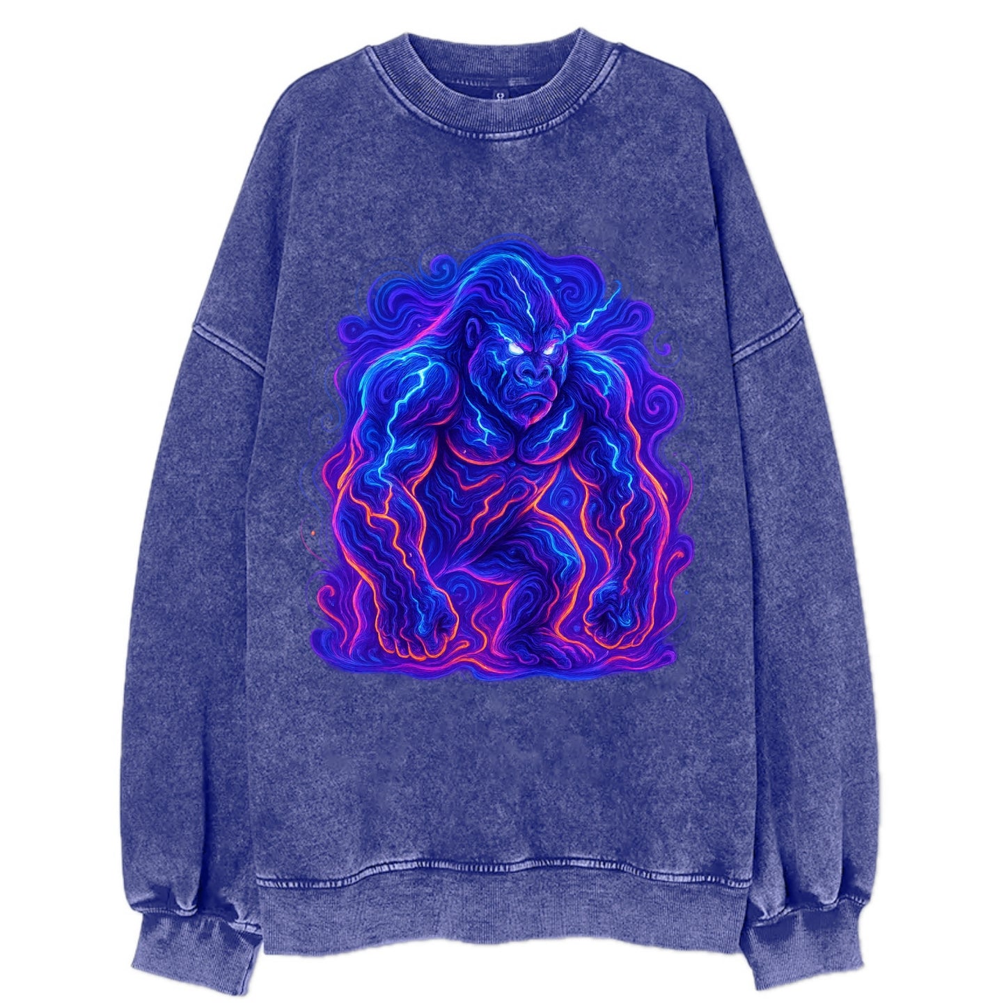 Mighty gorilla with electricity flowing through defined muscles, lightning - Vintage Sweatshirt - Blue
