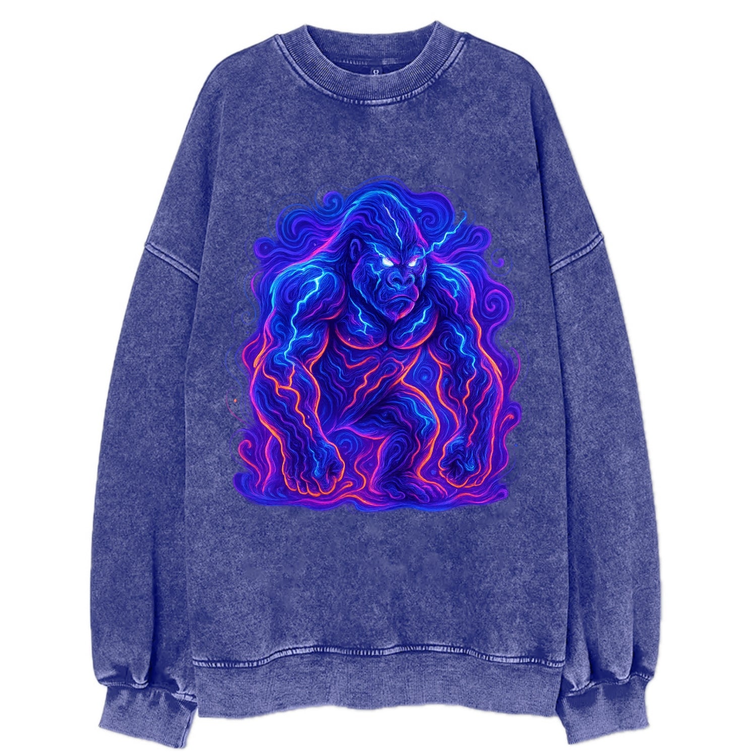 Mighty gorilla with electricity flowing through defined muscles, lightning - Vintage Sweatshirt - Blue