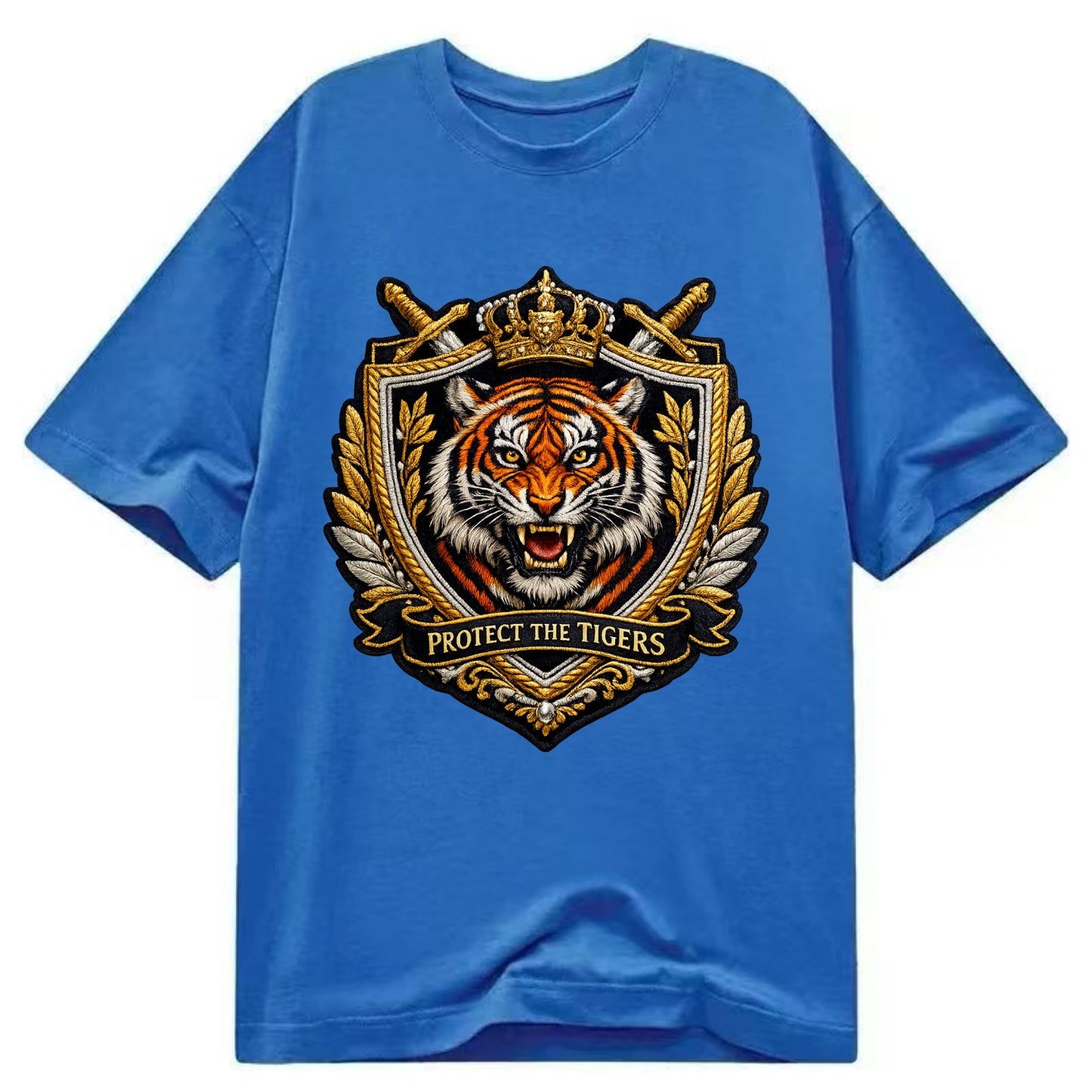 PROTECT THE TIGERS - tiger with shield in orange , big cat conservation - Classic T-shirt - Blue