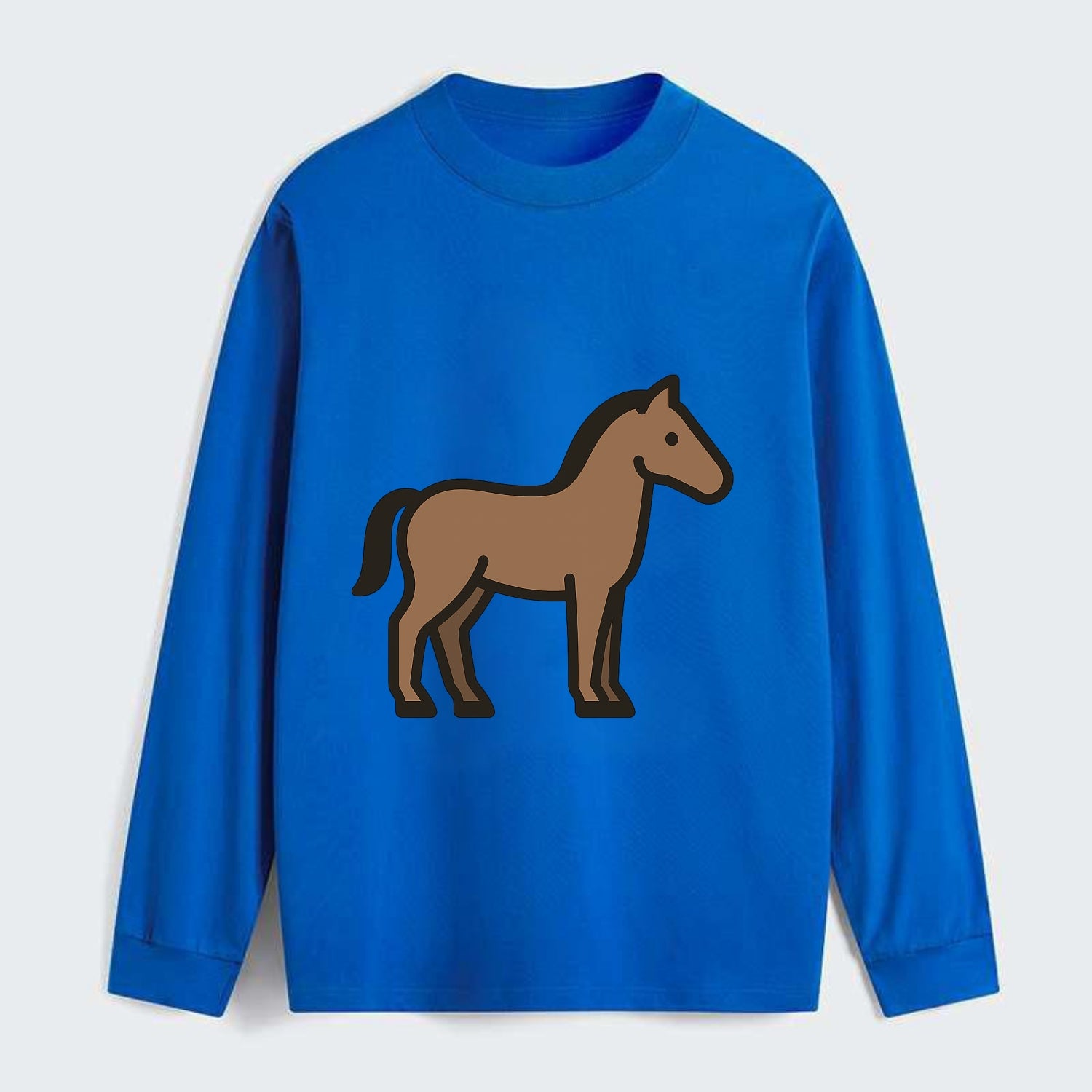 Horse - Brown standing pose flat side profile - Classic Long Sleeve Shirt - Blue