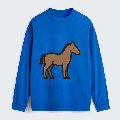 Horse - Brown standing pose flat side profile - Classic Long Sleeve Shirt - Blue