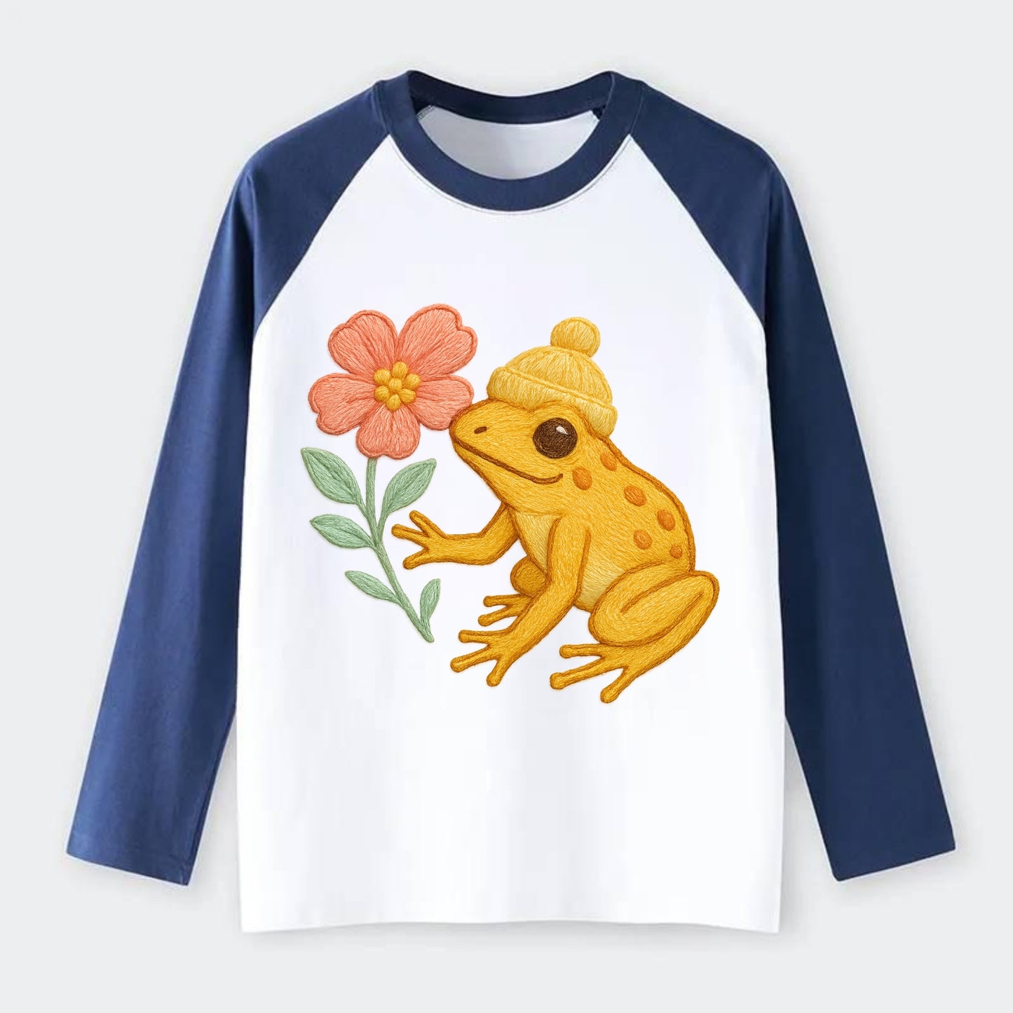 Yellow Dart Frog - Raglan Long Sleeve T-Shirt - Blue