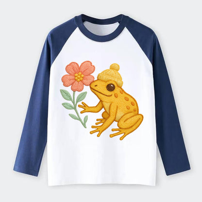 Yellow Dart Frog - Raglan Long Sleeve T-Shirt - Blue
