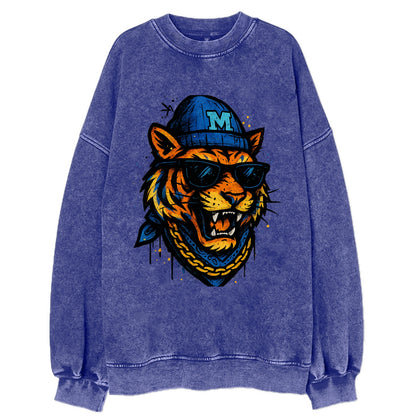 Memphis Tiger wearing Memphis beanie with M patch - Vintage Sweatshirt - Blue
