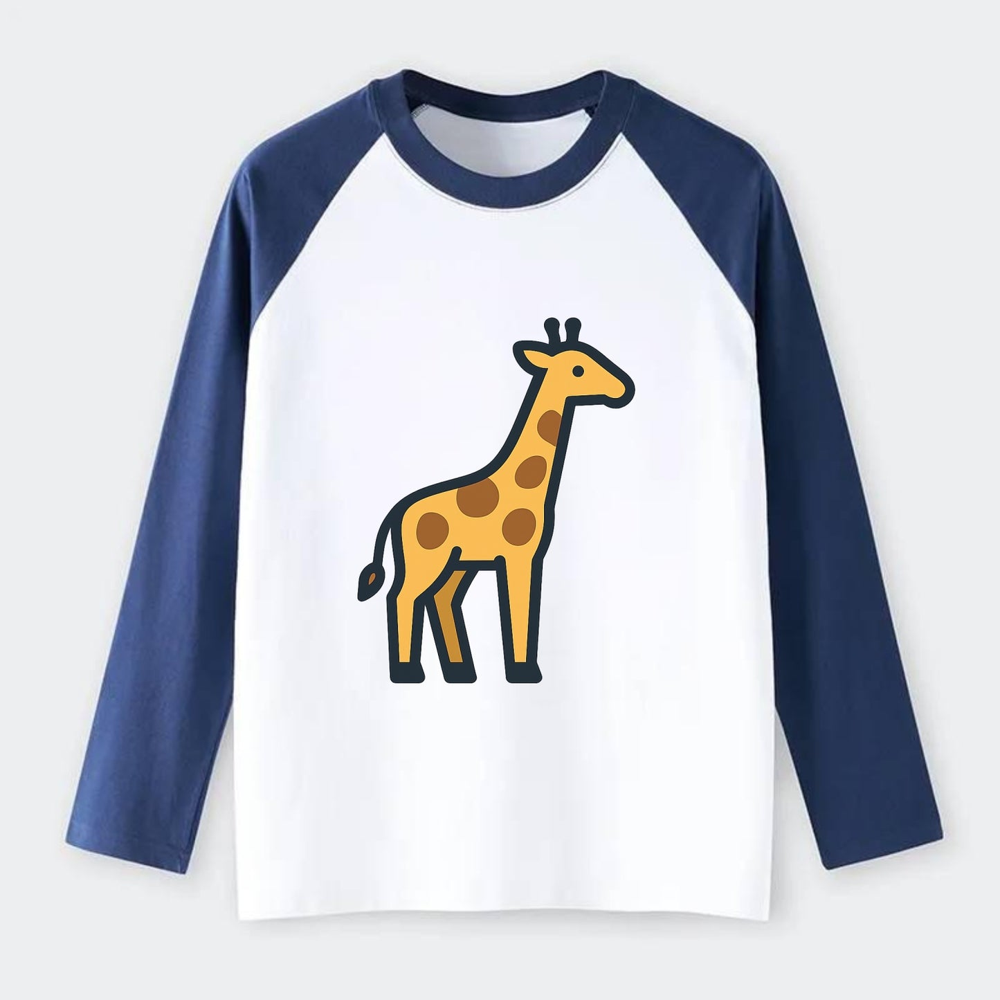 Giraffe - Yellow with brown patches flat side profile - Raglan Long Sleeve T-Shirt - Blue