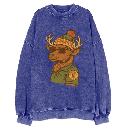 Edmonton Elk wearing Edmonton beanie wit - Vintage Sweatshirt - Blue