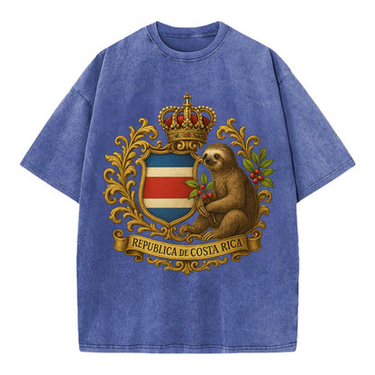 Costa Rica Sloth Emblem  - Vintage T-shirt - Blue